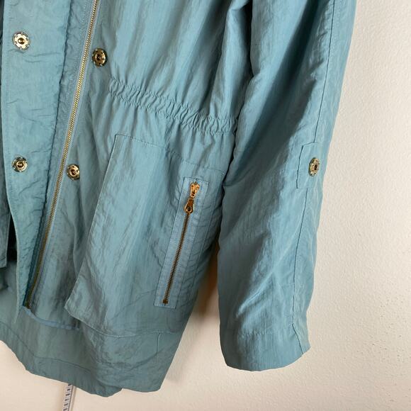 My Anorak Jacket Size M Aqua Blue Hooded Rain Utility Packable Classic Preppy - Picture 4 of 9
